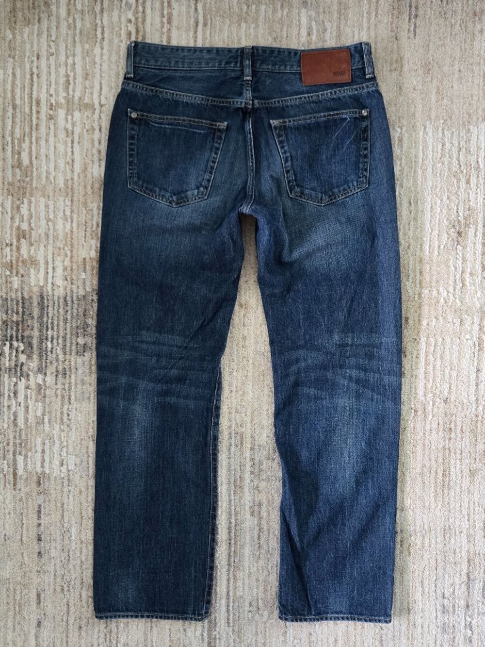 Hugo Boss Kansas Straight Leg Jeans Mens Blue Whisker Faded Dark Wash 32W 30L